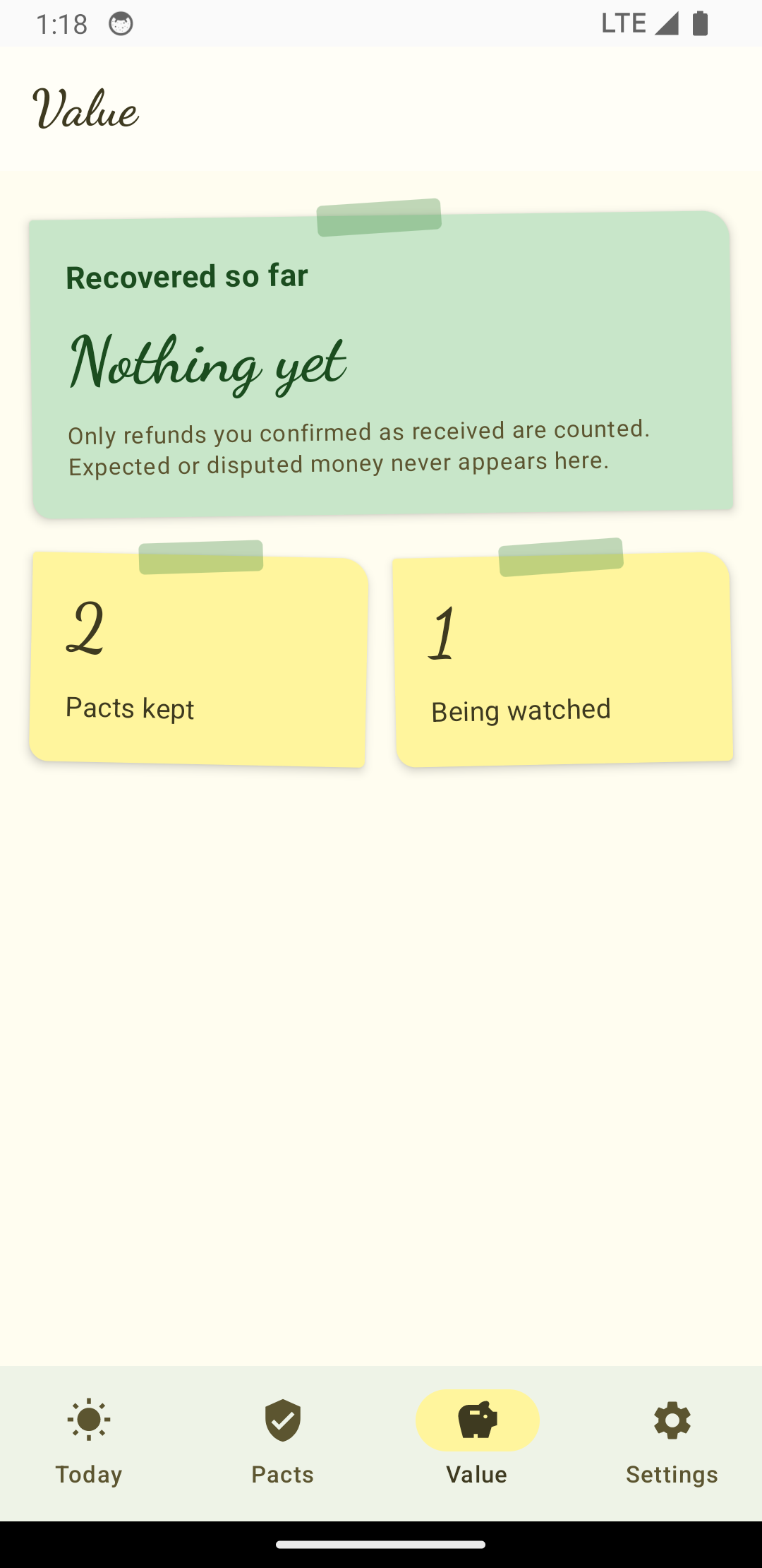 The Value board with recovered and protected amounts