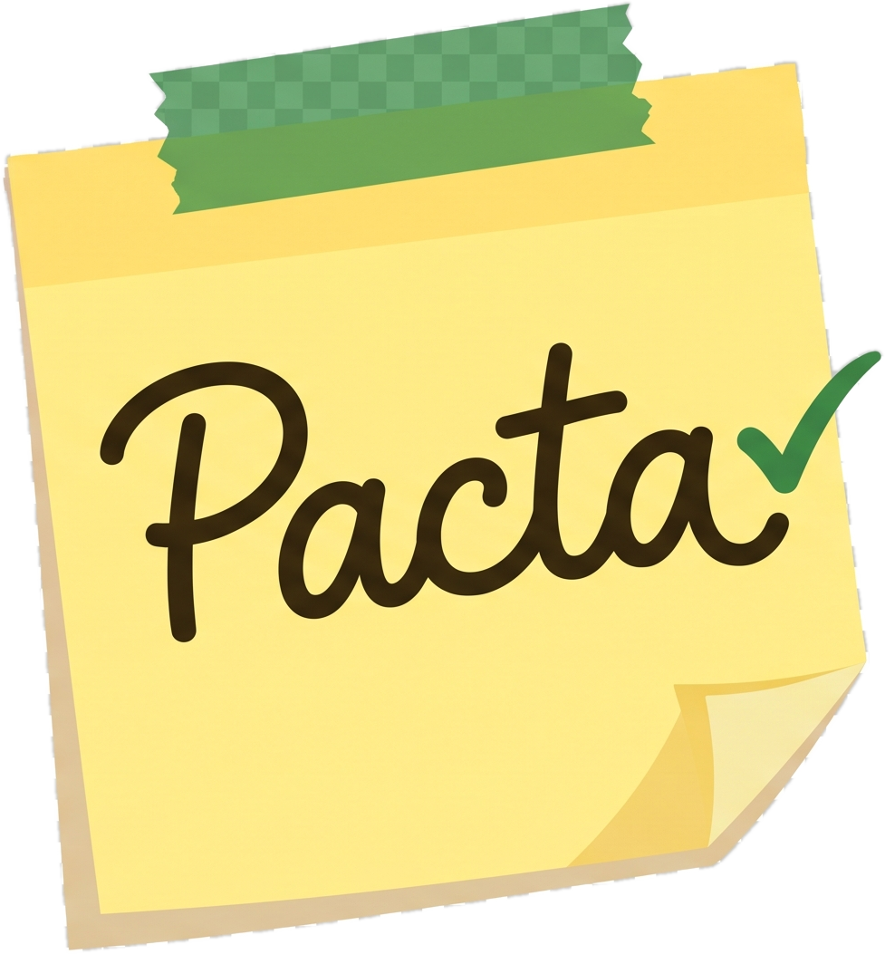 Pacta — a yellow sticky note with a green checkmark